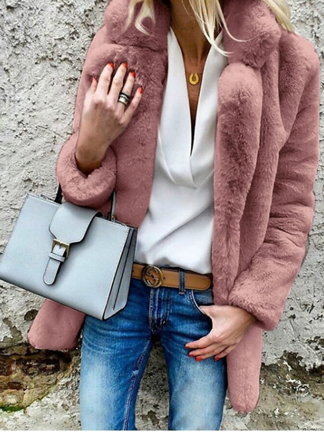 Going Fur Casual Collar Coat Women's Plain Comfortable Warm