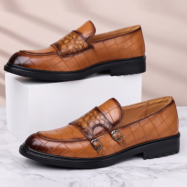 Pattern – Faux Crocodile Leather with Brown Men's Loafers