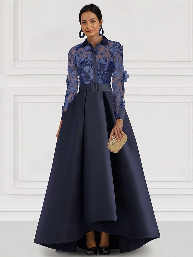 Dress Red Bride A-Line Blue Collar Mother the Elegant Shirt of