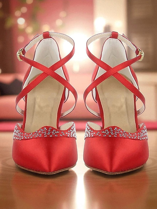 Closed Ballroom Toe Shoes Cross - Dance Satin Women's Red