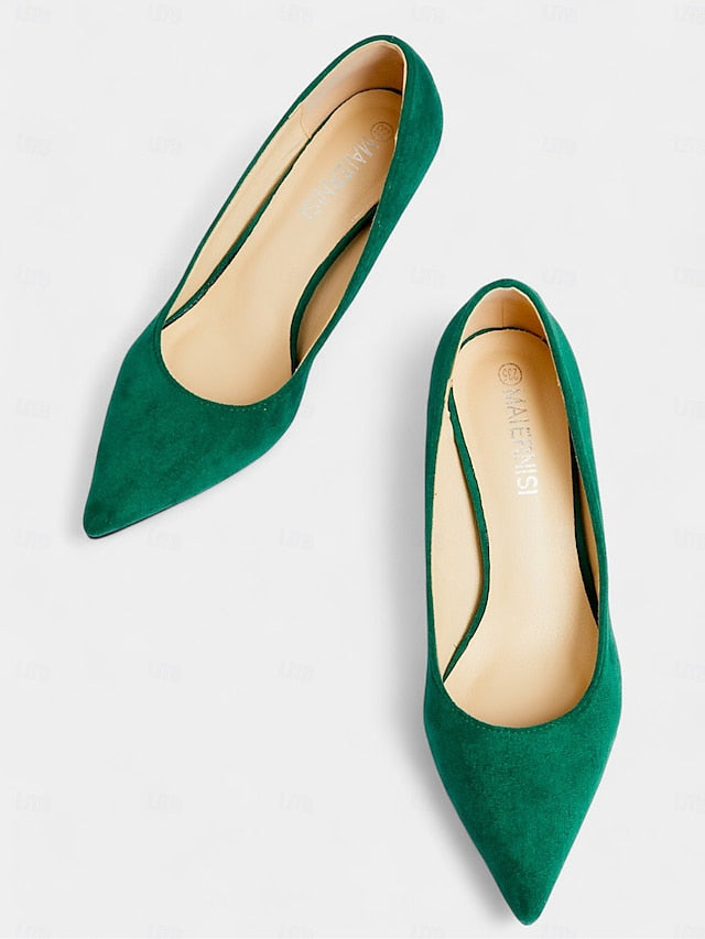 Women's Kitten with Emerald Pumps Suede Green Pointed-Toe