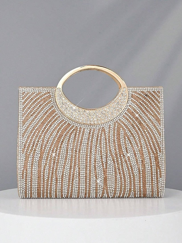 Evening – Rhinestone Bag Clutch Round with Handle Women's