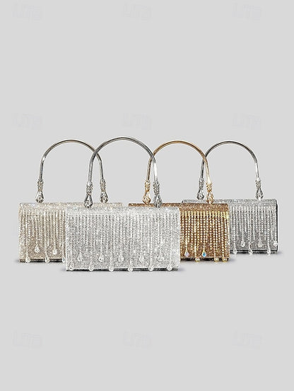 Evening Elegant with Women's Silver Chain Crystal Handbag
