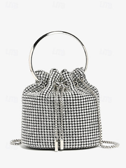 Sparkling Silver Bucket with Rhinestone Bag Women's Metal
