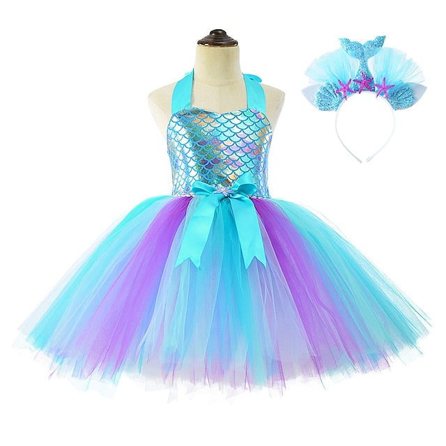 Little Girl Ariel Mermaid Tail Aqua Princess Flower