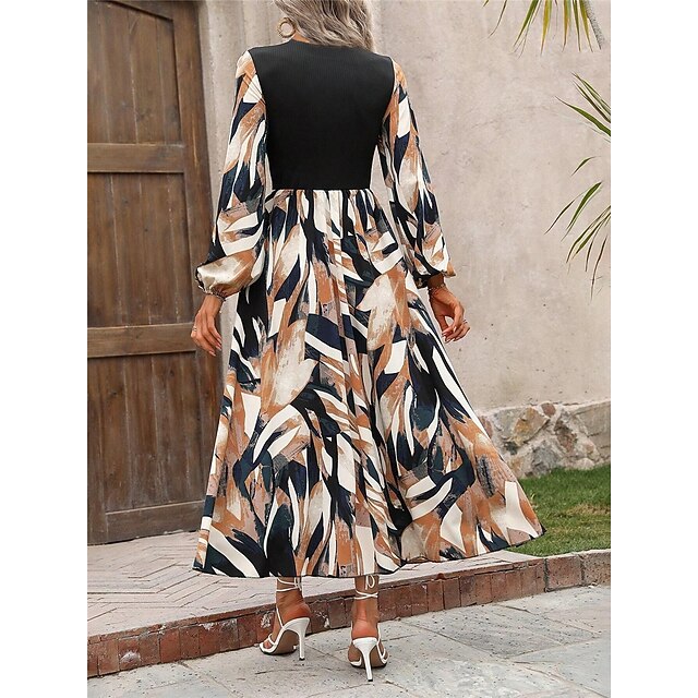 Women's Floral Crew Neck Maxi Dress Long Sleeve Summer