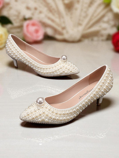 Women's Matching Kitten Pearl-Embellished Pumps Heel and