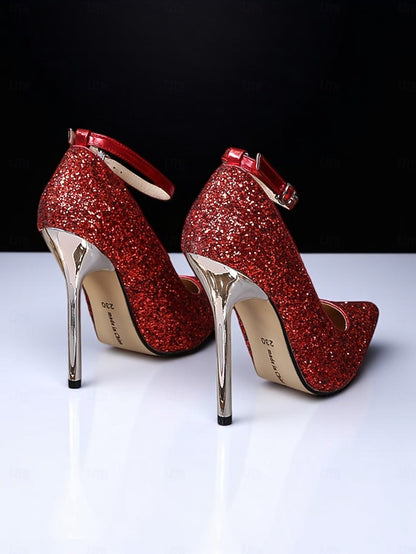 Gold – Pointed Sparkly Stiletto Heels Glitter Women's Toe