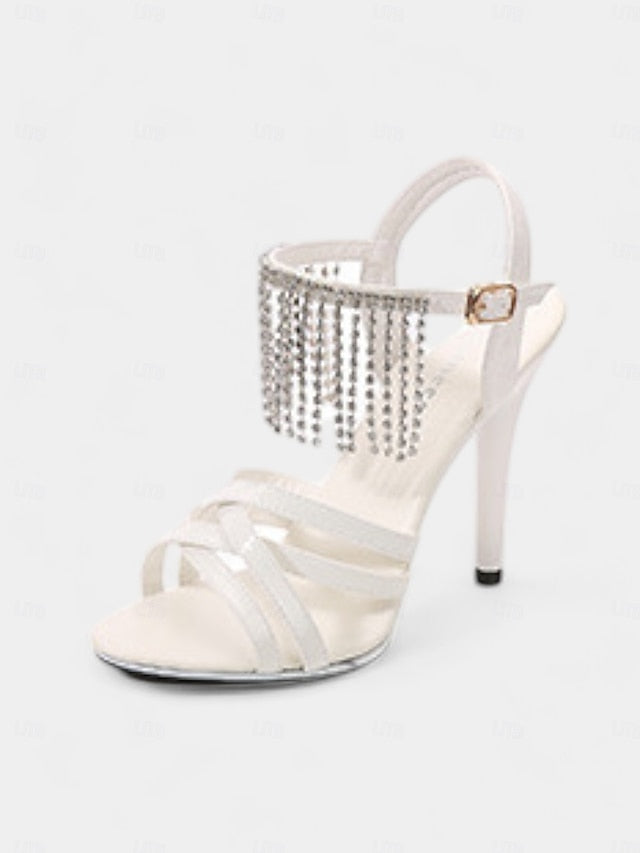 Leather Patent Stiletto Women's Rhinestone with Sandals Red