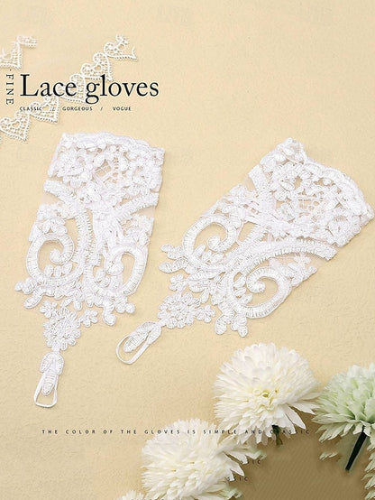 Gloves Vintage Wedding White Fingerless Bridal Lace Elegant –