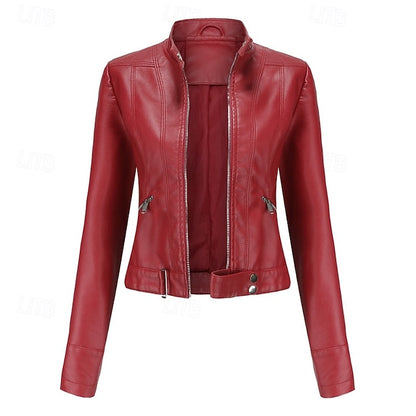 Faux Comfortable Pocket Women's Leather Jacket Zipper