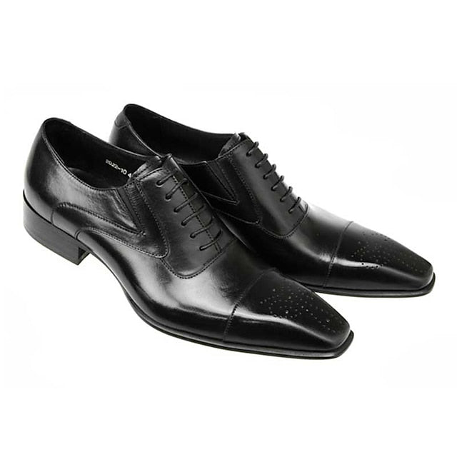Black Faux Classic Leather Men's Oxford Cap Shoes -