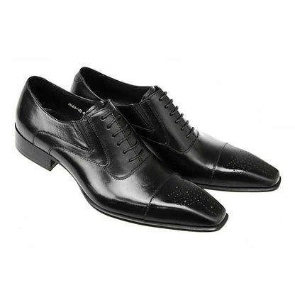 Black Faux Classic Leather Men's Oxford Cap Shoes -