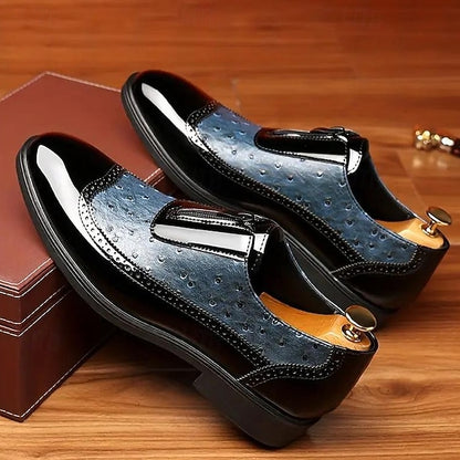 Patent Black Formal and Colorblock Men's Tan Shoes with