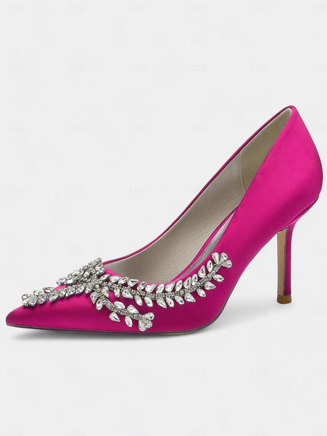 Rhinestone-Embellished Women's Satin – Stiletto Heels