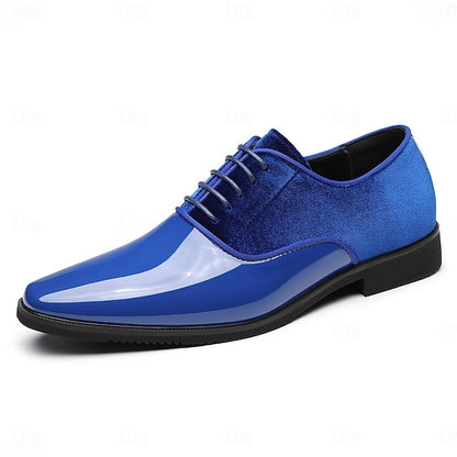 Blue Men's Finish Shoes White with and Dress Velvet Glossy