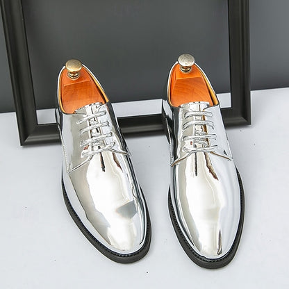 Patent Lace-Up Shoes Sleek Gold for Shiny – Leather Men