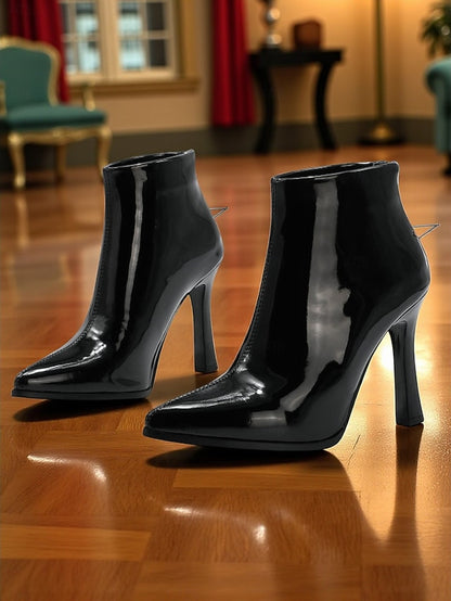 Boots Stiletto with Faux Fur Heel Lining Ankle Women's Gold