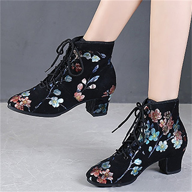 Women – Low Black for Comfortable Dance Shoes Lace-up Floral