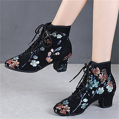 Women – Low Black for Comfortable Dance Shoes Lace-up Floral