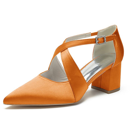 Block Pointed Toe Women's – Satin Elegant Heels White