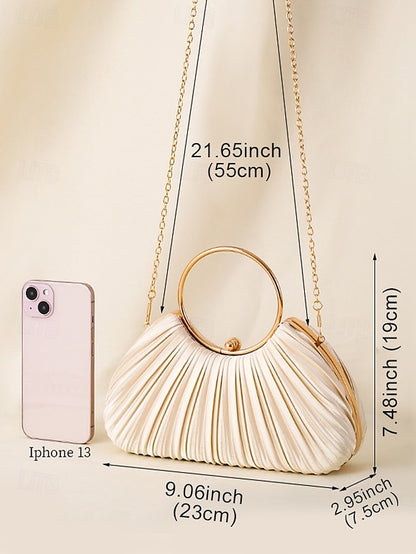 with - Elegant Handle Clutch Ring Green Gold Pleated Velvet