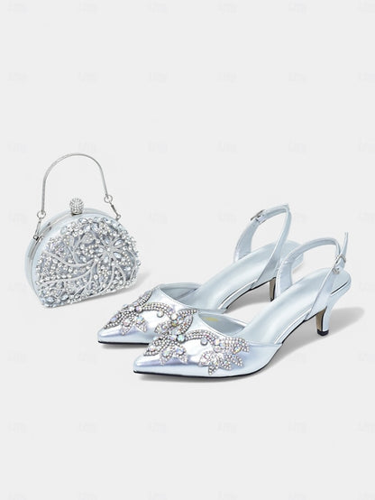 Gold Heels Matching with Embellished Slingback Handbag –