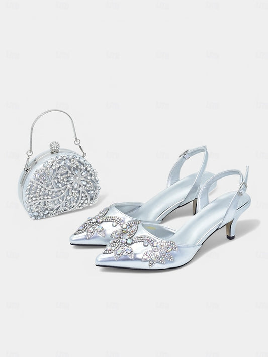 Gold Heels Matching with Embellished Slingback Handbag –