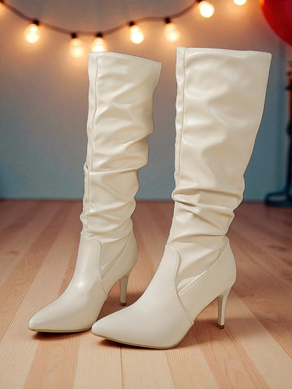 Knee Pointed High Brown Boots Toe - Women's Faux Leather