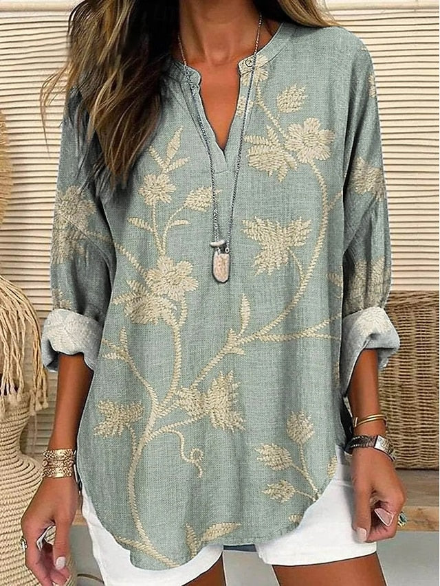 Women's Blouse Linen Like Breathable Lightweight Tunic V