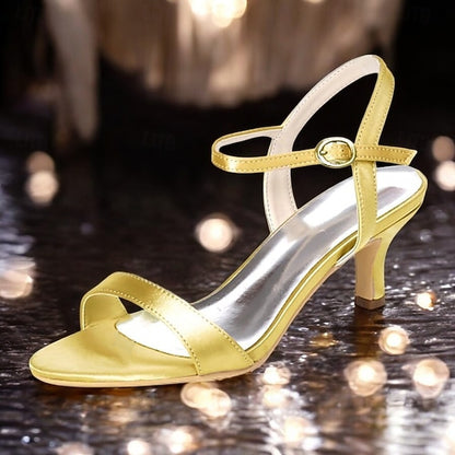 Gold Wedding Adjustable Women's Satin Ankle Heels with