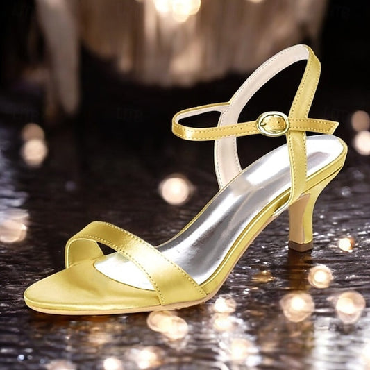 Gold Wedding Adjustable Women's Satin Ankle Heels with