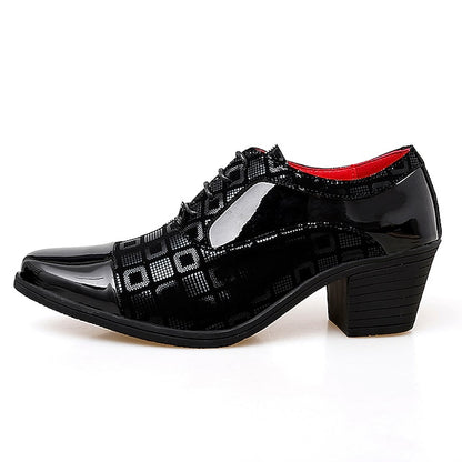 and Men's Block Shoes Oxford Black Red Leather Patent Heel
