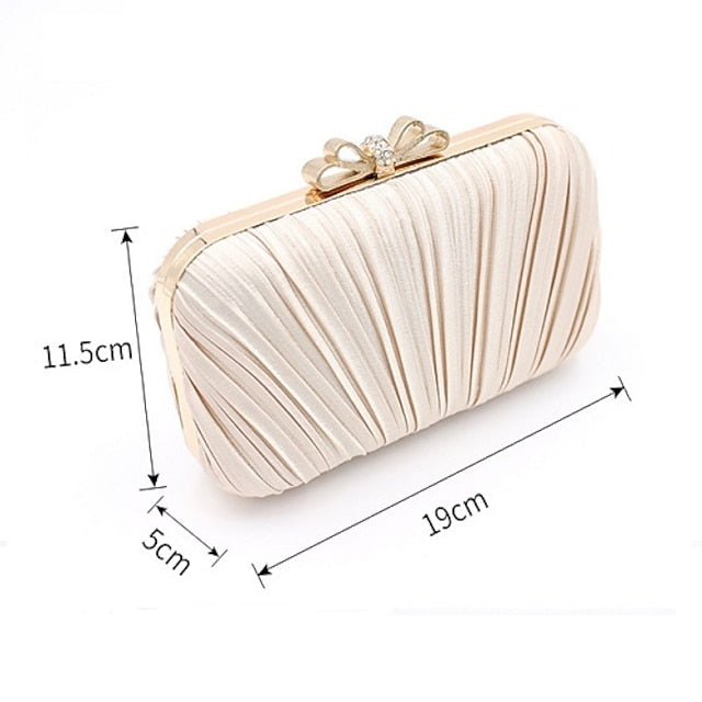 Clutch Bag Elegant Bow – Rhinestone Women's Pleated White