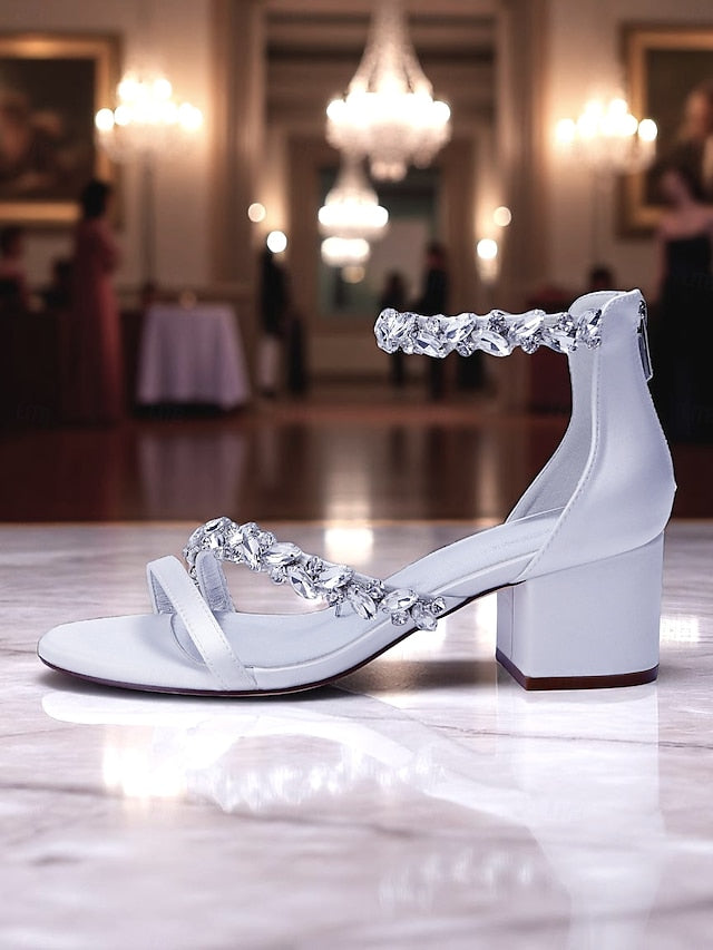Purple Satin Crystal Sandals - Women's Heel Block