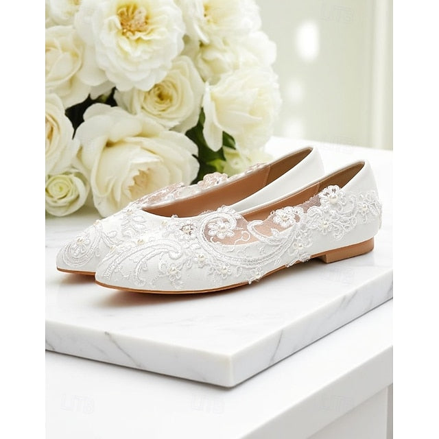 White Flats – Vintage Women's Lace Embroidered Ballet