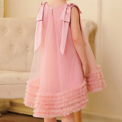 Color Dress Sleeveless Party Kids Girls' Floral Solid