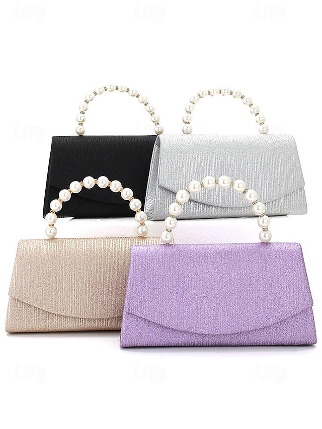 with Bag Clutch – Women's Pearl Glitter Handle Purple