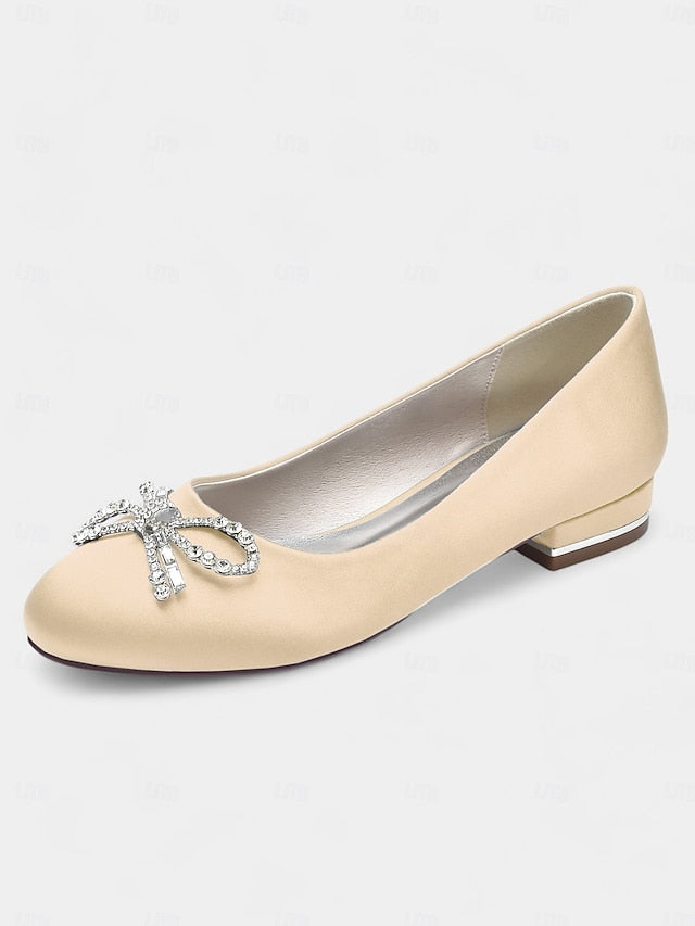 Embellished Flats Women's Bow Round-Toe Rhinestone -