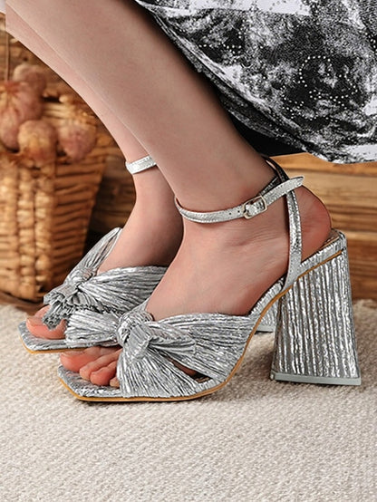 Block Knot Textured Sandals Detail and Rose Gold Heel with