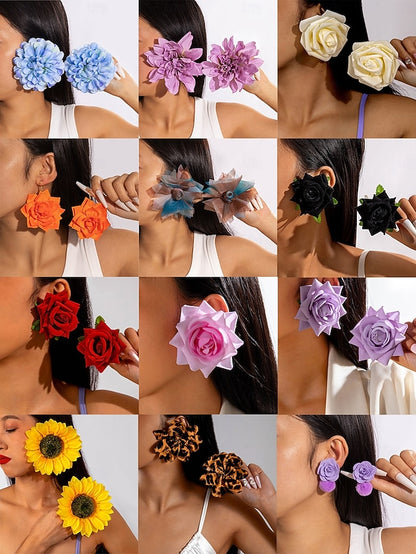 Floral Women's Statement Oversized Drop Flower Earrings -