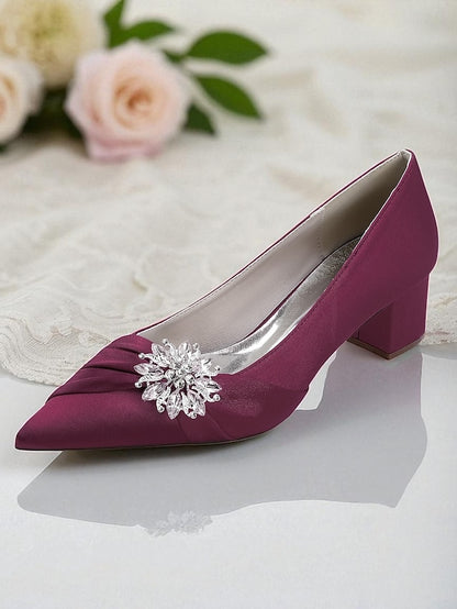 Block Heel Pumps with Crystal Low White Women's