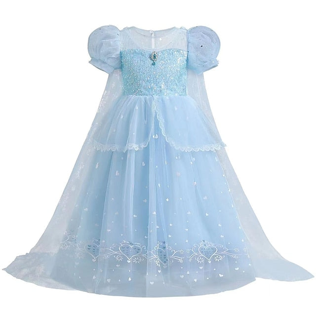 Cloak Dress Frozen Princess Cosplay Elsa Girl Flower