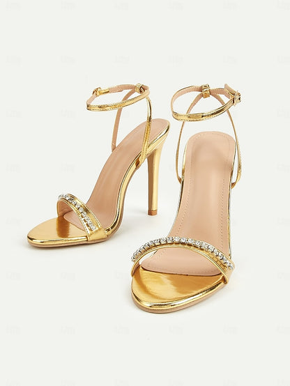Ankle Heels Metallic Dazzling Women's High Gold Strap –