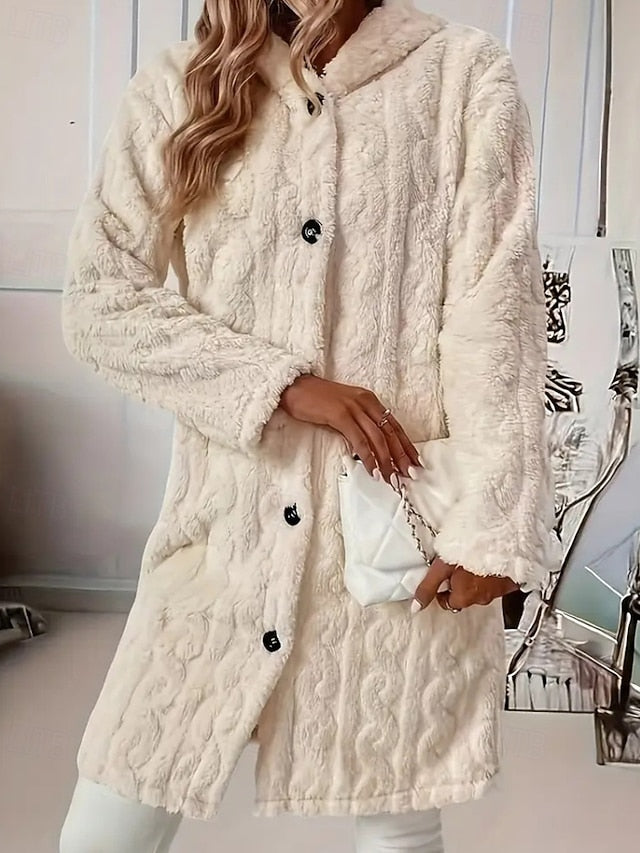 Buttons Women's Warm Faux Casual Fur Comfortable Coat
