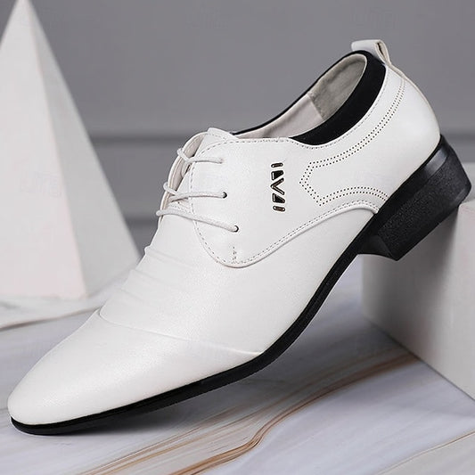 White for Men's - Shoes Elegant Lace-Up Dress Formal