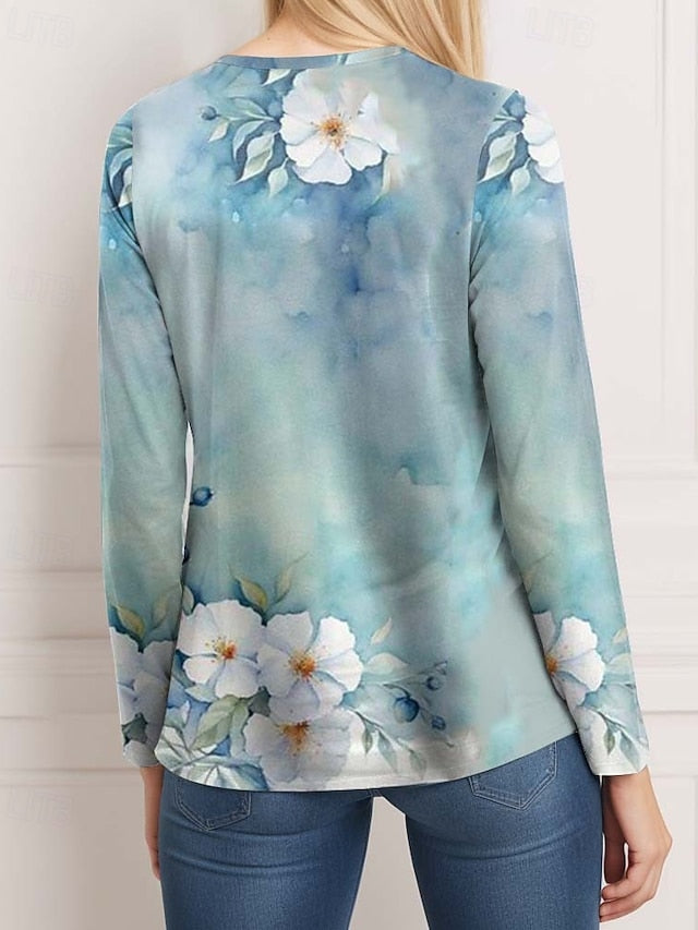 Women's T Shirt Casual Print Regular Tops Daily Blue Sky