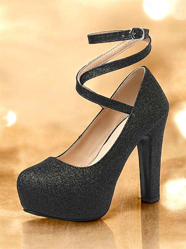 Strap Ankle Glitter with Pink Platform – Women's Heels