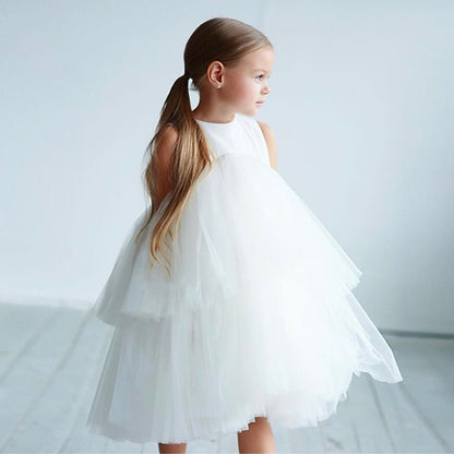 Party Kids Sleeveless Mesh Dress Wedding Color Girls' Solid