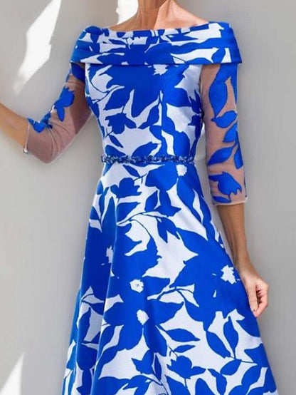 Dress of Bride Mother Neck Simple Elegant the Boat A-Line